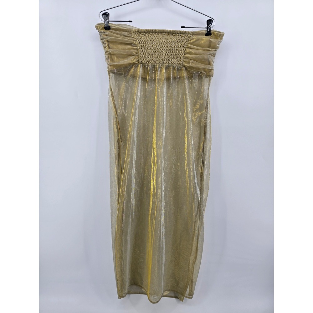 Anthropologie Dress Women Size M Gold Metallic Strapless Smocked Tube Midi Dress - Picture 2 of 6